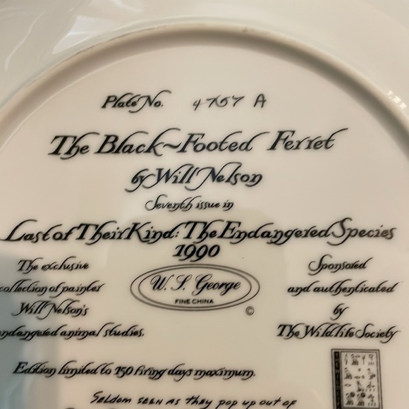 The Black Footed Ferret Will Nelson Vintage Last of Their Kind Endangered Plate - Picture 8 of 15